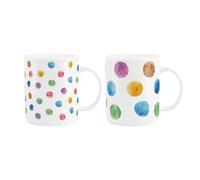 Purely Home Colourful Polka Dot Mugs Set - Multicoloured Spots Cup Gift/Present - Tea/Coffee Hot Drinks Bone China Mugs Set of 2