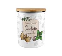 Purely Home Conchiglie Pasta Storage Canister - Italian Cooking Gifts Extra-Large Enamel Kitchen Tin With Bamboo Lid
