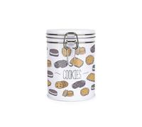 Purely Home Cookies Jar - Fun Biscuits Patterned Storage Canister Family Gifts - White Metal Clip Lid Kitchen Food Storage Jars 700Ml