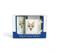 Purely Home Corgi Mug & Coaster Gift Set - Lifes Better With A Corgi - Bone China Mug And Glass Coaster Set - Present For Dog Lovers