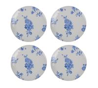 Purely Home Cottage Floral Melamine Plastic Side Plates Set of 4 - Blue & White Outdoor Dining Reusable Dinnerware Gift - Dishwasher Safe & Break-Resistant