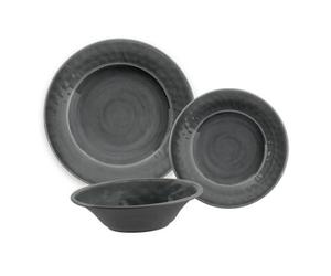 Purely Home Crackle Grey Melamine 24 Piece Outdoor Dinnerware Set For 8