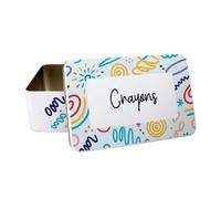 Purely Home Crayon Tin - Colourful Doodle Rectangular Metal Stationary Storage Tin Gifts For Kids