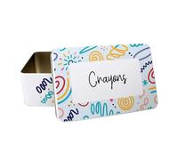 Purely Home Crayon Tin - Colourful Doodle Rectangular Metal Stationary Storage Tin Gifts for Kids