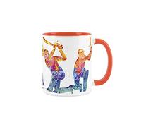 Purely Home Cricket Themed Abstract Paint Effect - Orange Mug Coffee/Tea Gift for Sports Lovers