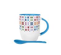Purely Home Cross Stitch Tapestry Mug & Spoon Set - 300ml Blue Ceramic Drinks Cup Gifts for Crafters