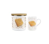 Purely Home Custard Cream Mug & Canister Gift Set - Novelty Gifts For Foodies - Ceramic Mug & Enamel Biscuit Tin/cookie Jar Present