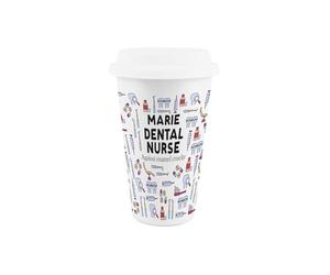 Purely Home Custom Dental Nurse Ceramic Travel Mug - Teeth Themed Novelty Gifts - Reusable Silicone Lid Double-Walled Insulated Drinks Flask Personalised Cup