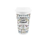 Purely Home Custom Flight Attendant Ceramic Travel Mug - Personalised Novelty Cabin Crew Gifts - Reusable Double-Walled Insulated Drinks Flask Cup