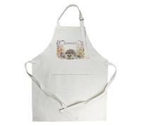 Purely Home Custom Floral Hedgehog Apron - Personalised Wildlife Kitchen Gifts for Her - Adjustable Neck/Waist Ties Cooking & Baking Apron with Large Front Pocket