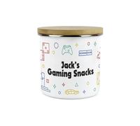 Purely Home Custom Gamer Snacks Storage Canister - Personalised Gaming Themed Homewares Gifts for Gamers - White Metal Enamel Food Storage Container Pot Present