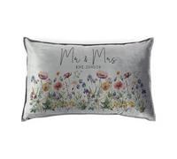 Purely Home Custom Mr & Mrs Cushion Cover - Wildflowers Wedding Gifts - Soft Velvet Grey Cushion Cover - Cushion Pad Not Included