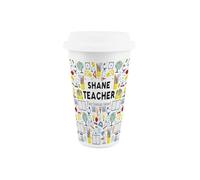 Purely Home Custom Teacher Ceramic Travel Mug - Personalised Thank You Appreciation Gift - Reusable Silicone Lid Double-Walled Insulated Hot/Cold Drinks Cup Present