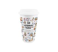 Purely Home Custom Vet Nurse Ceramic Travel Mug - Personalised Humorous Veterinary Animal Gifts - Reusable Double-Walled Insulated Hot/Cold Drinks Flask Cup
