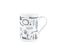 Purely Home Custom Vintage Hobbies Mug - Bespoke Car Tools Gifts for Mechanics - Blue & White Bone China Coffee/Tea Cup Present