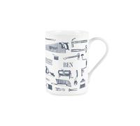 Purely Home Custom Vintage Hobbies Mug - Bespoke Carpentry Gifts for Carpenters/Joiners - Blue & White Bone China Coffee/Tea Cup Present
