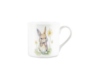 Purely Home Cute Bunny Rabbit Mug - Floral Rabbit Daffodils Present Bone China White Mug - Tea/Coffee Gift for Animal Lovers