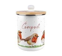Purely Home Cute Robins Compost Caddy - Enamel 2L Kitchen Food Waste Bin Gift