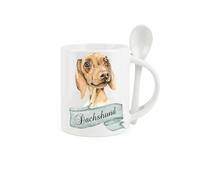 Purely Home Dachshund Mug and Spoon Set - Gift for Dog Lovers - Ceramic Hot Chocolate/Drinks Mug with Spoon in Handle