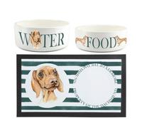 Purely Home Dachshund Pet Mat, Food & Water Bowl Set