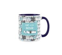 Purely Home Dads Cat Mug - Butler Servant Cats Lover Tabby Black Cat - Feline Blue And White Owner Gift - Secret Santa