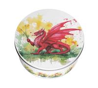 Purely Home Daffodils & Dragon Large Cake Tin - Patriotic Welsh Souvenir Kitchen Gifts - Round Metal Storage Container For Baking 23 X 10Cm