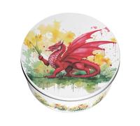 Purely Home Daffodils & Dragon Large Cake Tin - Patriotic Welsh Souvenir Kitchen Gifts - Round Metal Storage Container for Baking 23 x 10cm