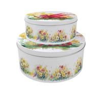 Purely Home Daffodils & Dragon Set of 2 Cake Tins - Nesting Round Large & Medium Metal Storage Containers for Cakes and Baking - Patriotic Welsh Souvenir Kitchen Gifts