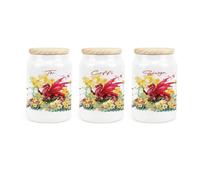 Purely Home Daffodils & Dragon Welsh Ceramic Te Coffi Siwgr Storage Canisters - Floral Wales Souvenir Kitchen Gifts - Refillable Tea Coffee Sugar Containers & Wooden Lids 600ml (14.5cm x 9.5cm)