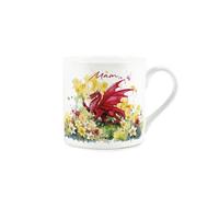 Purely Home Daffodils & Dragon Welsh Mum Mug - Floral Wales Souvenir Mam Gifts - Bone China Tea/Coffee Cup Present for Friends & Relatives