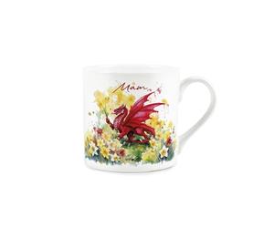 Purely Home Daffodils & Dragon Welsh Mum Mug - Floral Wales Souvenir Mam Gifts - Bone China Tea/Coffee Cup Present for Friends & Relatives