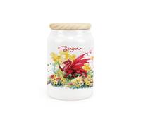 Purely Home Daffodils & Dragon Welsh Sugar Canister - Floral Wales Gifts - Ceramic Storage Container & Wooden Lid 600Ml (14.5Cm X 9.5Cm)