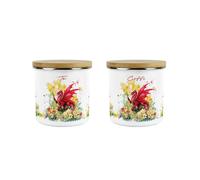 Purely Home Daffodils & Dragon Welsh Tea & Coffee Canister Set - Cymru Wales Te Coffi Homewares Gifts - Enamel Kitchen 600ml Hot Drinks/Food Storage Containers