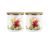 Purely Home Daffodils & Dragon Welsh Tea & Coffee Canisters Set - Cymru Wales Te & Coffi Homewares Gifts - 1.2L Enamel Kitchen Storage Containers Set of 3