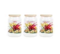Purely Home Daffodils & Dragon Welsh Tea Coffee Sugar Canisters - Floral Wales Gift - Ceramic Storage Containers & Wooden Lids 600Ml