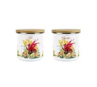 Purely Home Daffodils & Dragon Welsh Tea & Sugar Canister Set - Cymru Wales Te Siwgr Homewares Gifts - Enamel Kitchen 600ml Hot Drinks/Food Storage Containers