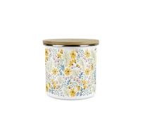 Purely Home Daisies Floral Storage Canister - Flowers Design Metal Enamel Medium Sized Food Storage Container