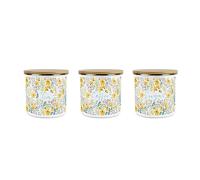Purely Home Daisies Floral Storage Canister Set - White Metal Tea Coffee Sugar Enamel Kitchen Food Storage Containers Set of 3