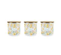 Purely Home Daisies Floral Storage Canister Set - White Metal Tea Coffee Sugar Enamel Kitchen Food Storage Containers Set Of 3
