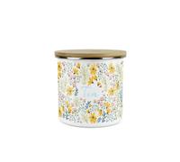 Purely Home Daisies Floral Tea Storage Canister - Flowers Design Metal Enamel Medium Sized Food Storage Container