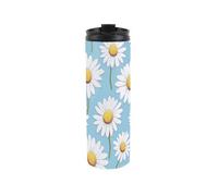 Purely Home Daisies Travel Mug - Blue Floral Daisy Design - Reusable Stainless Steel Vacuum-Sealed Double-Walled Hot/cold Drinks Travel Flask