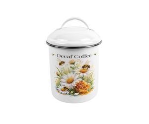 Purely Home Daisy Bees Decaf Coffee Canister - Medium Metal Kitchen Storage with Handle