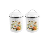 Purely Home Daisy Bees Tea & Coffee Canisters - Medium Metal Kitchen Storage Set