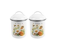 Purely Home Daisy Bees Tea & Sugar Canisters - Medium Metal Kitchen Storage Set