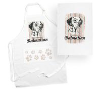 Purely Home Dalmatian Apron & Tea Towel Kitchen Set - Portrait Gifts For Dog Lovers - Cooking And Baking Present Linen Sets