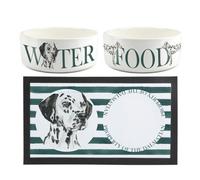 Purely Home Dalmatian Pet Mat, Food & Water Bowl Set
