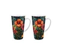 Purely Home Dark Hibiscus Flowers Large Latte Mugs - Set Of 2