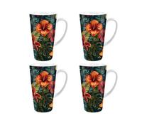 Purely Home Dark Hibiscus Flowers Large Latte Mugs - Set Of 4