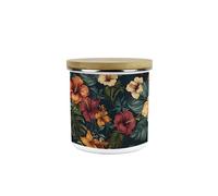Purely Home Dark Hibiscus Kitchen Storage Canister - Full Colour Floral Homewares Gifts - Flowers & Foliage Medium Metal Enamel Food/Drinks Storage Container 600ml