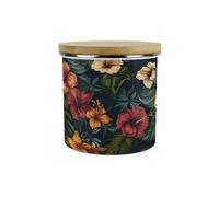 Purely Home Dark Hibiscus Storage Canister - Flowers & Foliage Patterned Gifts - Full Colour Floral 1.2L Enamel Kitchen Storage Container